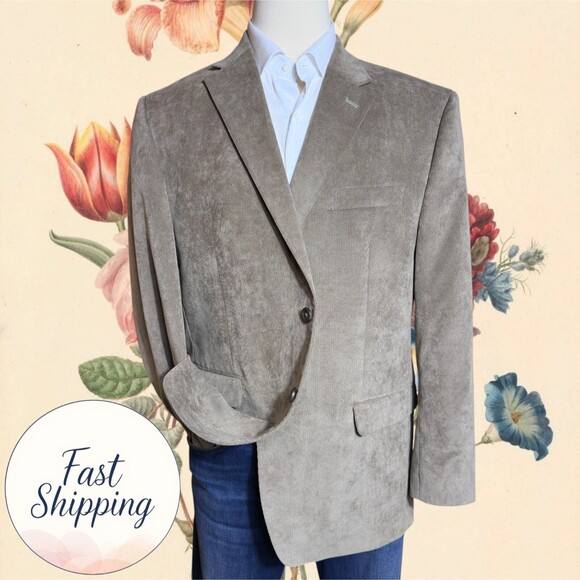 CHAPS Mens 46R Beige Sand Velvet Blazer Sport Coat Two Button Suit Jacket - Picture 1 of 13